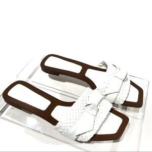 Alexandre Birman Clarita Bow Woven Leather Flats Slides Mule Sandals Size 36.5